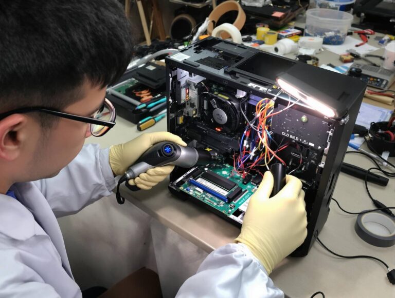 Découvrez pourquoi la maintenance régulière de votre ordinateur est essentielle pour améliorer ses performances, renforcer sa sécurité et prolonger sa durée de vie : Cette image montre une personne effectuant la maintenance d'un ordinateur, en se concentrant sur le nettoyage et la vérification des composants internes.